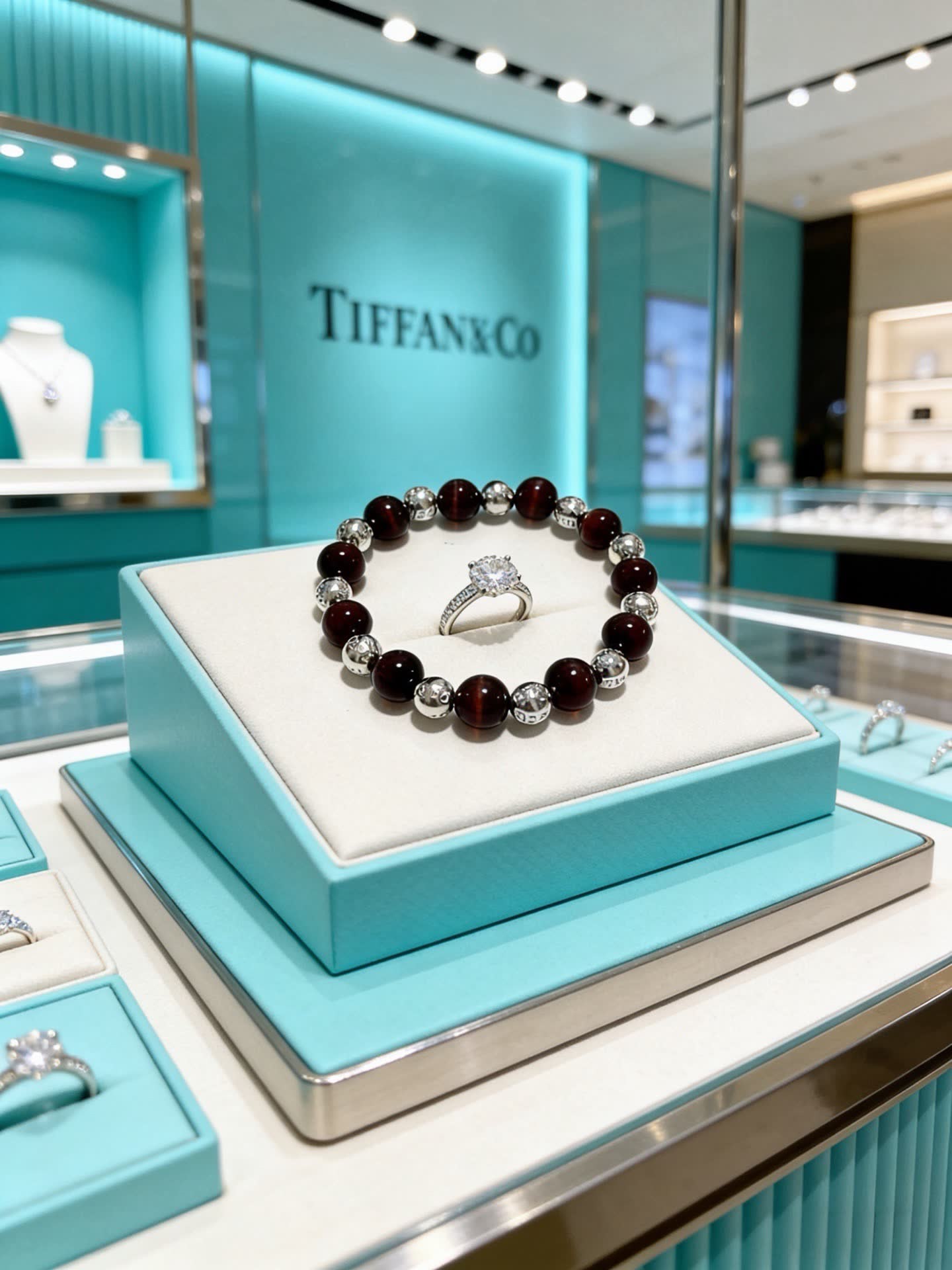 Tiffany & Co Elegant Garnet and Silver Beaded Bracelet